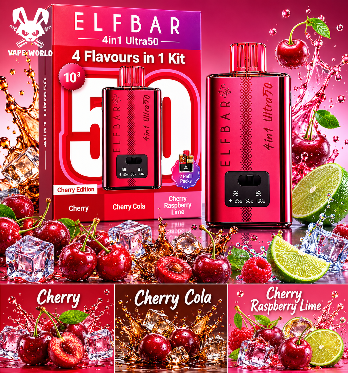 ELF BAR 4IN1 ULTRA 50000 ZARIADENIE CHERRY EDITION