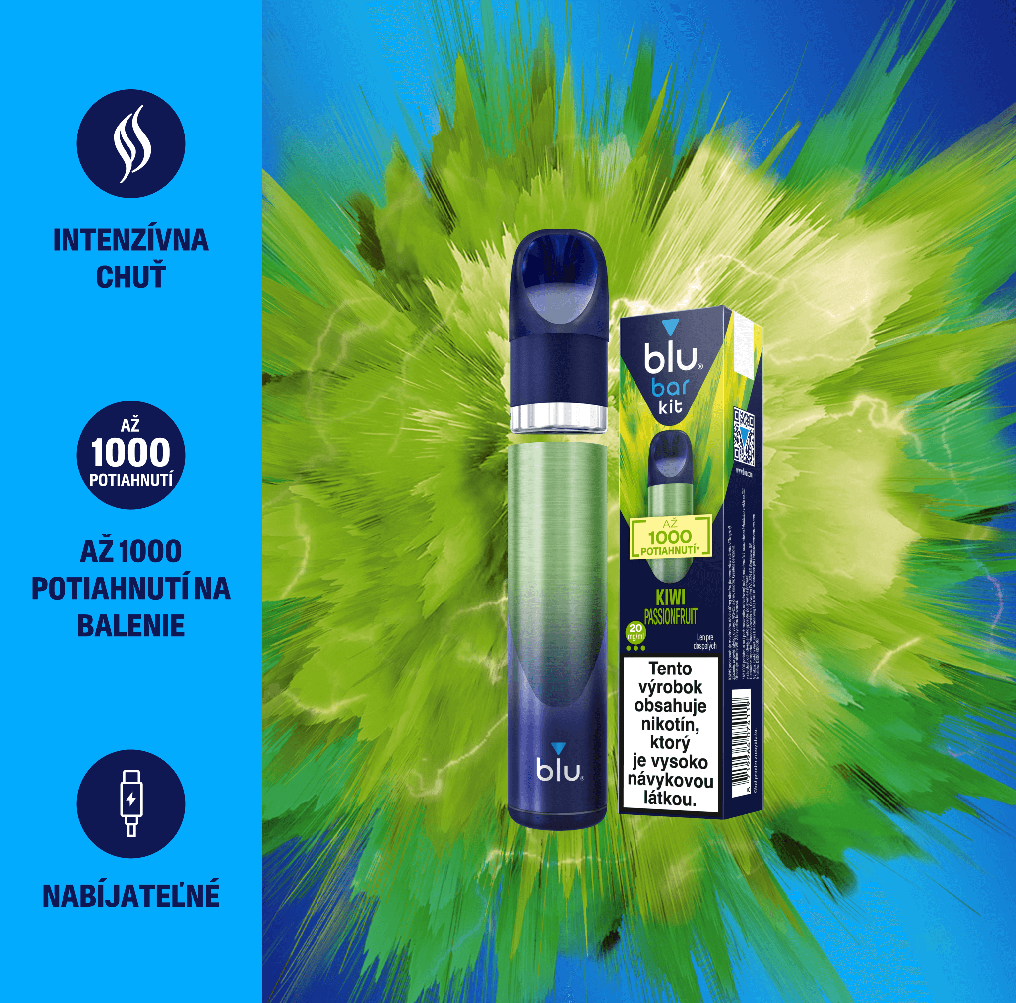 Blu Bar Zariadenie + 1 Predplnený Pod - Kiwi Passion Fruit 20mg – Obrázok 2