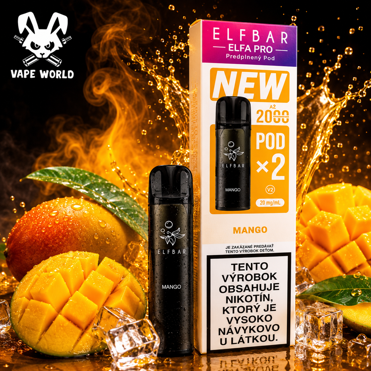 Elf Bar Elfa Pro predplnené hlavy Nové až 2000potiahnutí Mango