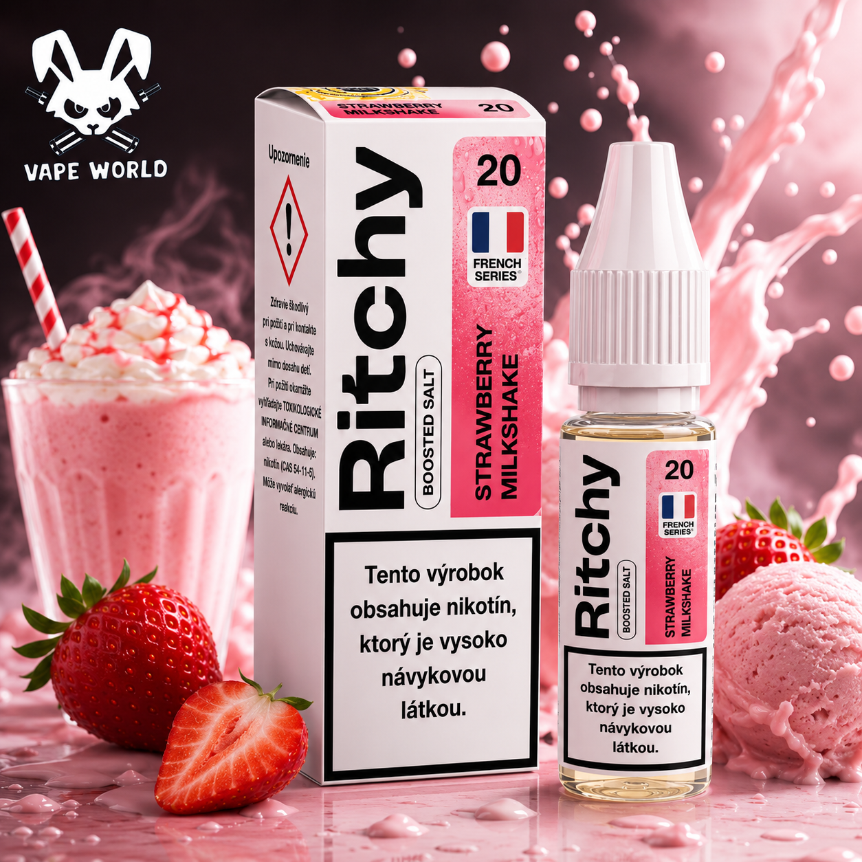 Ritchy Salt Strawberry Milkshake 10ml - 10mg/20mg – Obrázok 2